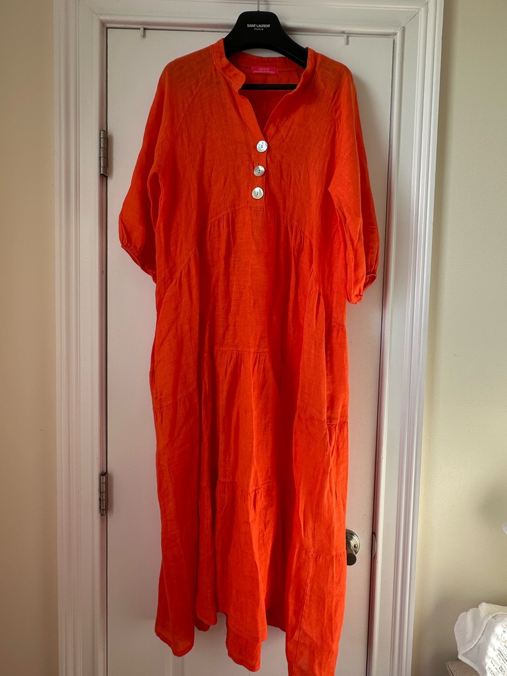 Relaxed Orange Maxi Dress with Button Front